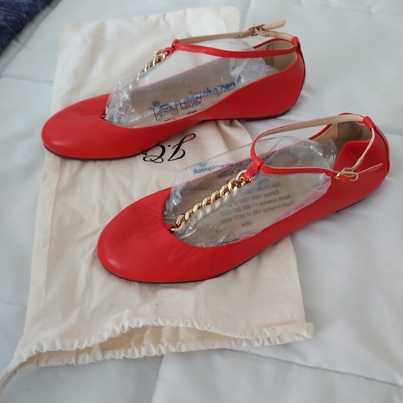 J. Crew Shoes - NWOB J Crew chain ballet flats, 7.5, brilliant reddish orange, made in Italy